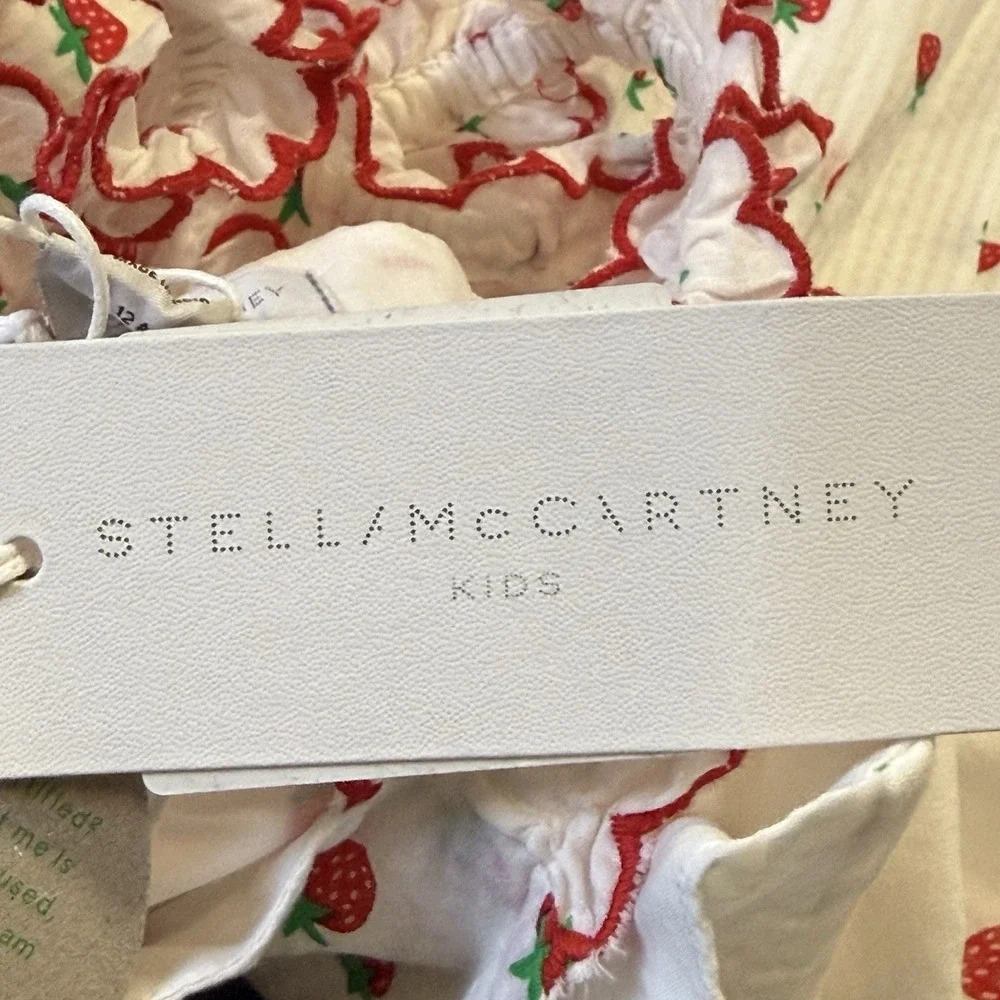 Stella McCartney Kids Dress Girls Size 12 White Red Strawberry Sleeveless Tiered - Picture 9 of 10